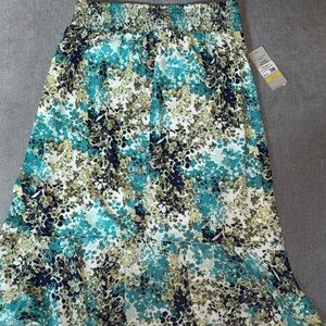 Multiples Teal and Olive Floral A-Line Skirt